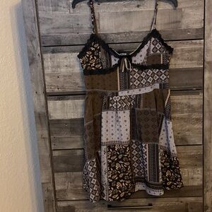 Cider Brown, Black & Lavendar Patchwork Midi Dress